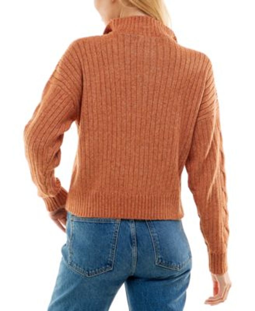 Juniors' Cable-Knit Zip Sweater
