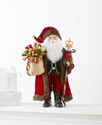 Holiday Lane Santas 18"H Standing Santa with Gift Bag & Stick, Created for Macy's