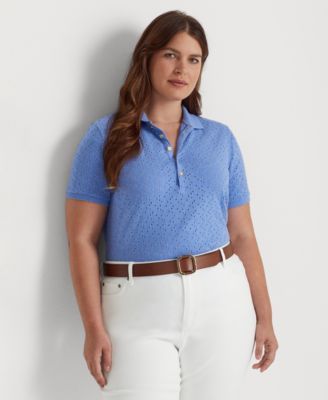 Lauren Ralph Lauren Plus-Size Eyelet Jersey Polo Shirt | Mall of America®