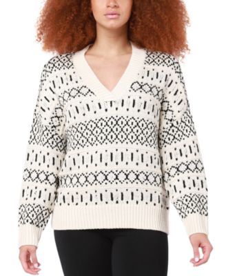 Petite V-Neck Intarsia-Knit Sweater