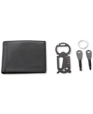 Men's Black Bifold Wallet with Three Keychain Tools