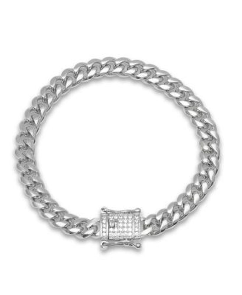 Men's Cubic Zirconia Cluster Link Bracelet in Black Ion-Plated Stainless  Steel