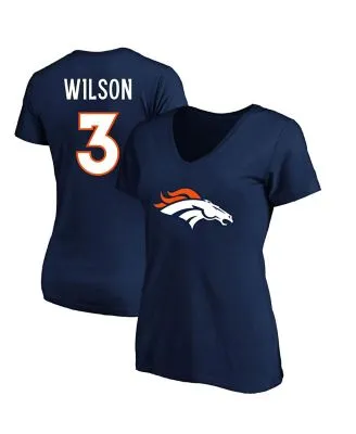 Russell Wilson Denver Broncos Majestic Threads Name & Number Raglan 3/4  Sleeve T-Shirt - Cream/Navy