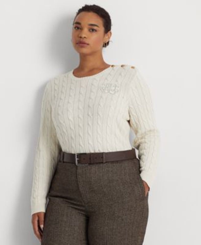 Lauren Ralph Lauren Plus-Size Button-Trim Cable-Knit Sweater | Dulles Town  Center