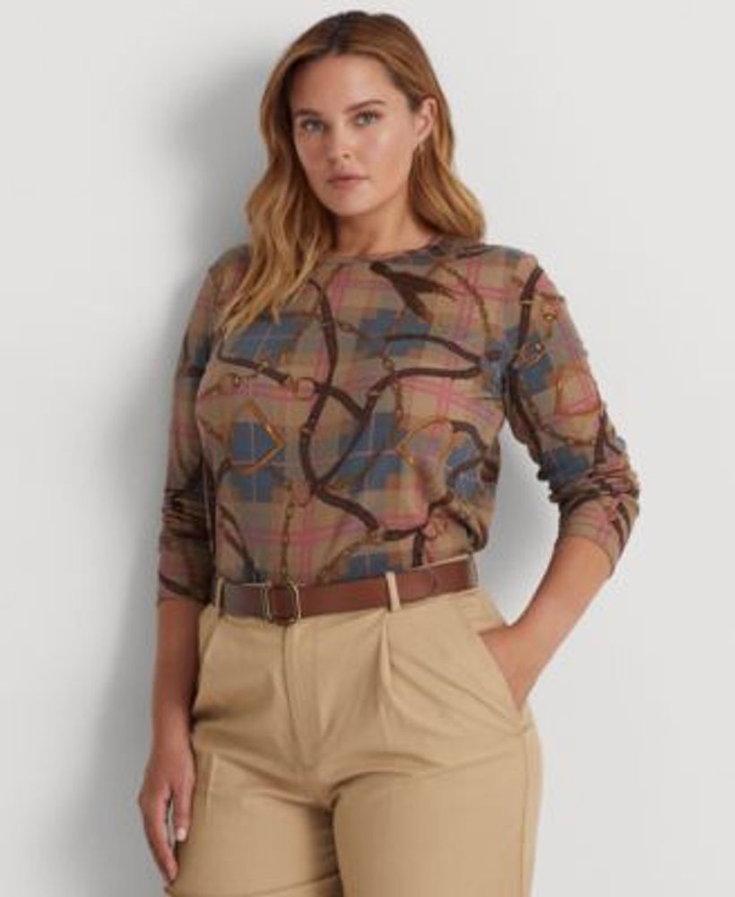 Lauren Ralph Lauren Plus-Size Plaid Stretch Cotton Long-Sleeve T-Shirt |  Connecticut Post Mall