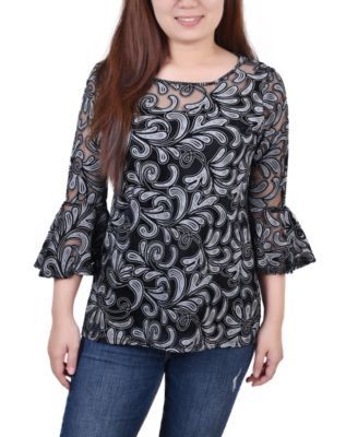 Women's Bell Sleeve Blouse and Solid Camisole
