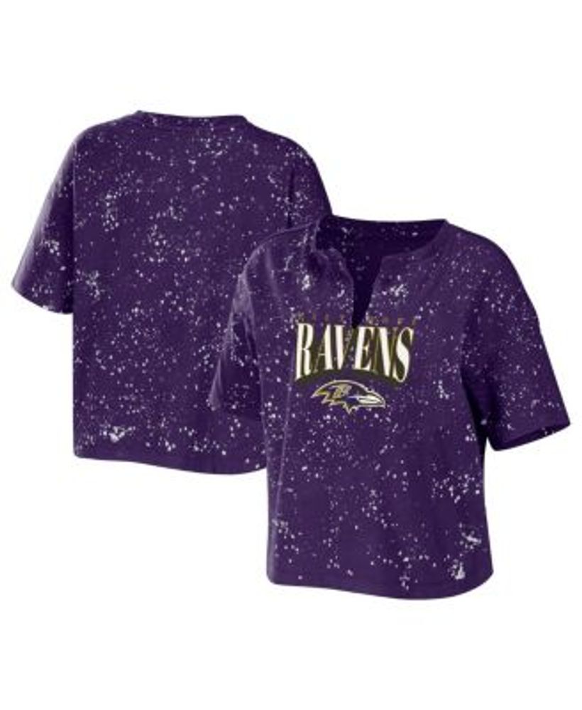 Baltimore Ravens WEAR by Erin Andrews Women's Bleach Wash Splatter Notch  Neck Cropped T-Shirt - Purple