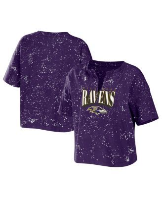 Baltimore Ravens WEAR by Erin Andrews Women's Bleach Wash Splatter Notch  Neck Cropped T-Shirt - Purple