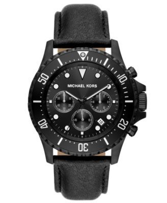 Men's Everest Chronograph Black Leather Strap Watch 45mm