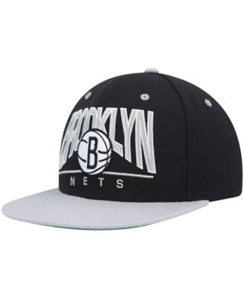 Mens Brooklyn Nets Mitchell and Ness Snapback Hat Gray on Black