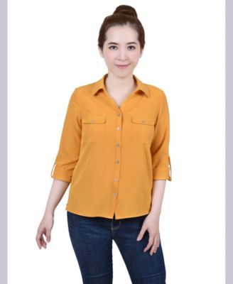 Petite 3/4 Roll Tab Blouse with Pockets