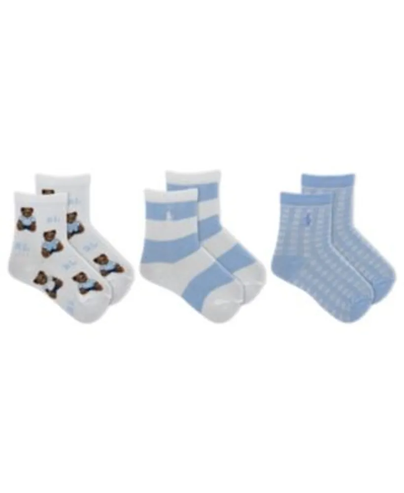 Baby Boys Tossed Bear Crew Socks, 3-Pack