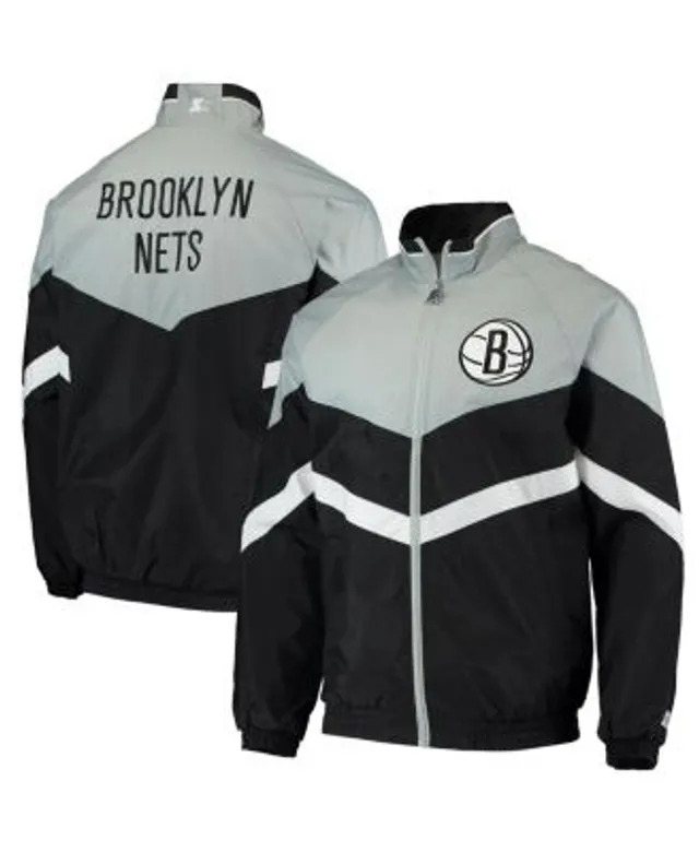 Men's Brooklyn Nets Starter Black The Impact Oxford Crinkle 1/2-Zip Jacket