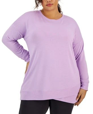 Plus Crossover-Hem Ribbed-Edge Top, Created for Macy's