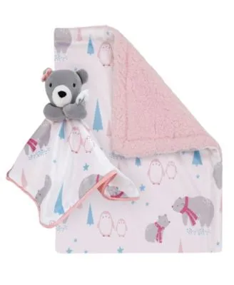 Girl Bear Christmas Baby Blanket and Security Blanket Set, 2 Pieces