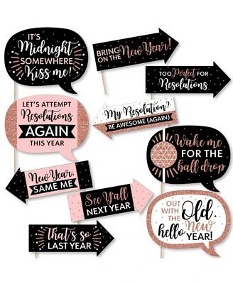 Funny Rose Gold Happy New Year - New Year's Eve Photo Booth Props Kit 10 Pc