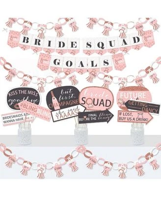 Bride Squad - Banner and Photo Booth Decorations - Rose Gold Bridal Shower or Bachelorette Party Supplies Kit - Doterrific Bundle