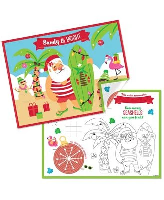 Tropical Christmas Beach Santa Holiday Coloring Sheets Activity Placemats 16 Ct