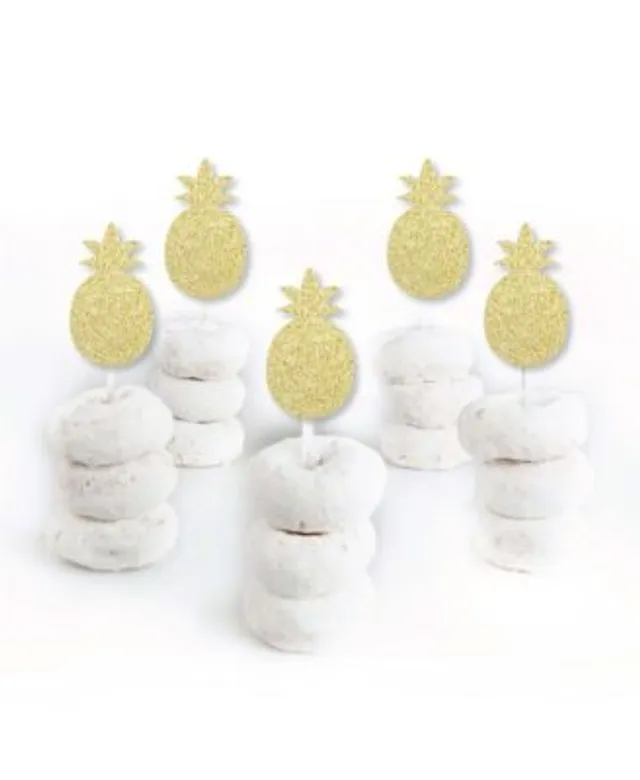 Big Dot of Happiness Gold Glitter Pineapple - No-Mess Dessert Cupcake  Toppers - Treat Picks - 24 ct