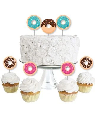 Donut Worry, Let's Party - Dessert Cupcake Toppers - Clear Treat Picks - 24 Ct