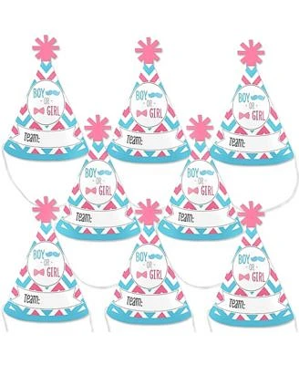 Chevron Gender Reveal - Mini Cone Gender Reveal Small Party Hats - Set of 8