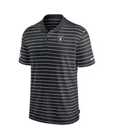 Las Vegas Raiders Mens Dri Fit Polo Shirt L Black Silver White Stripe NEW