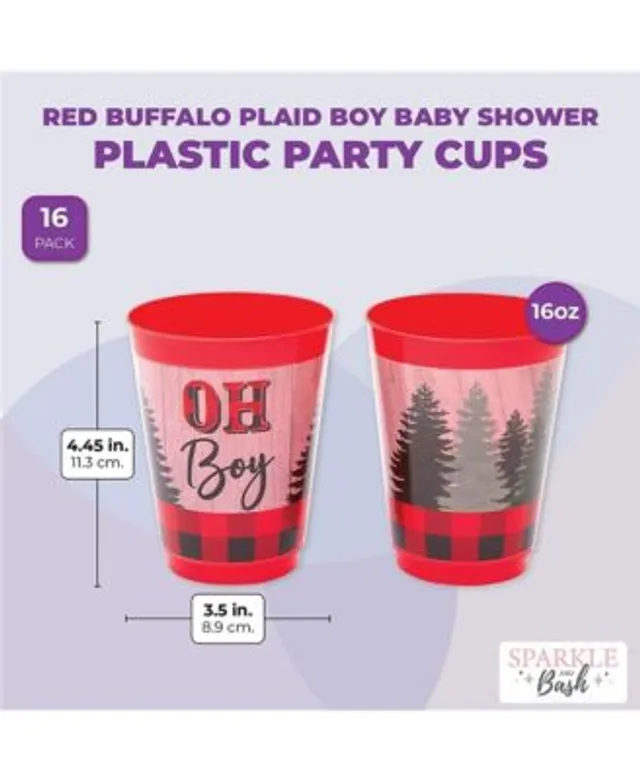 Sparkle and Bash 16 Pack Oh Boy Buffalo Plaid Plastic Cups for
