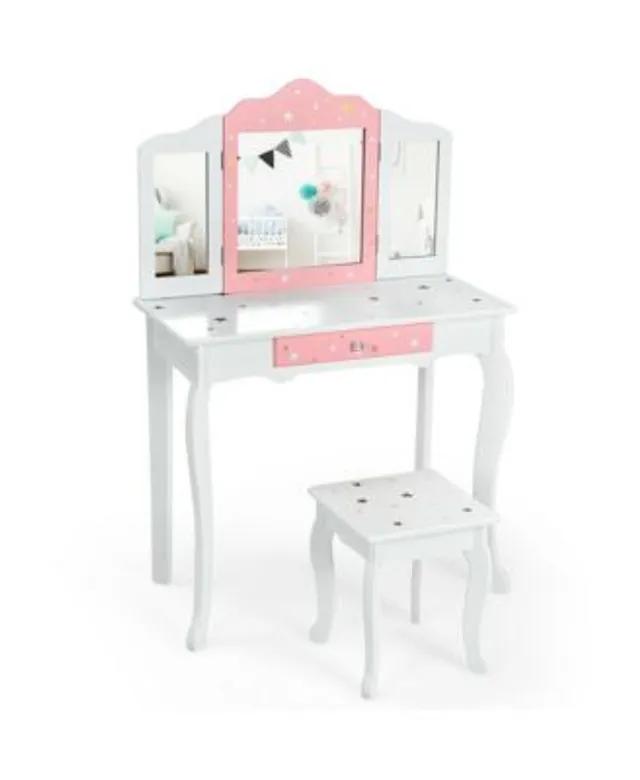 Costway Kid Vanity Table Set With Tri-folding Mirror 2-in-1 Makeup