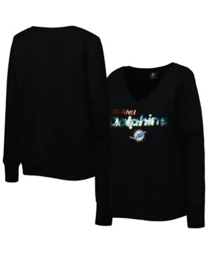 Cuce Women's Black Miami Dolphins Sequin Logo V-Neck Pullover Sweatshirt