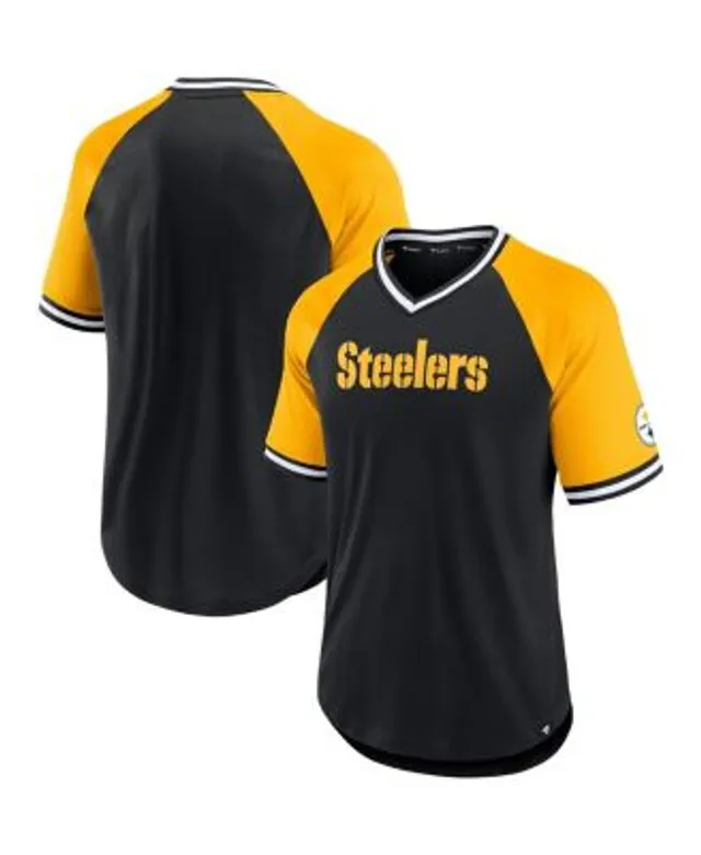 Fanatics Men's Branded Black, Gold Pittsburgh Steelers Second Wind Raglan  V-Neck T-shirt