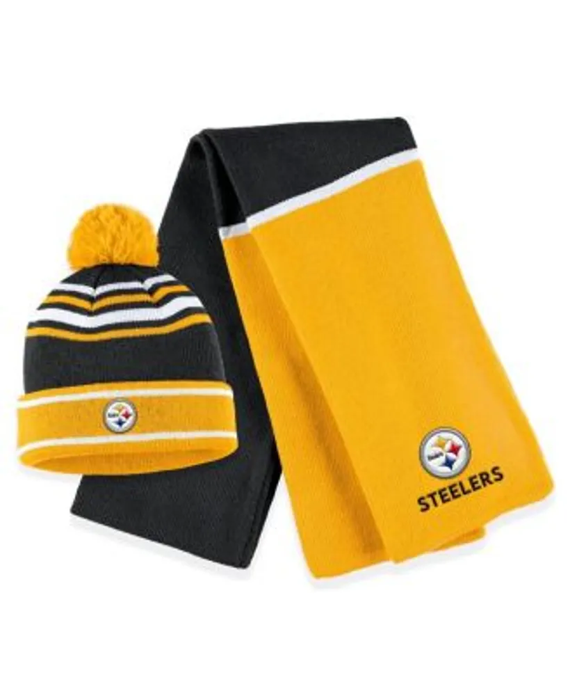 WEAR by Erin Andrews Women's Black Pittsburgh Steelers Colorblock Cuffed  Knit Hat with Pom and Scarf Set