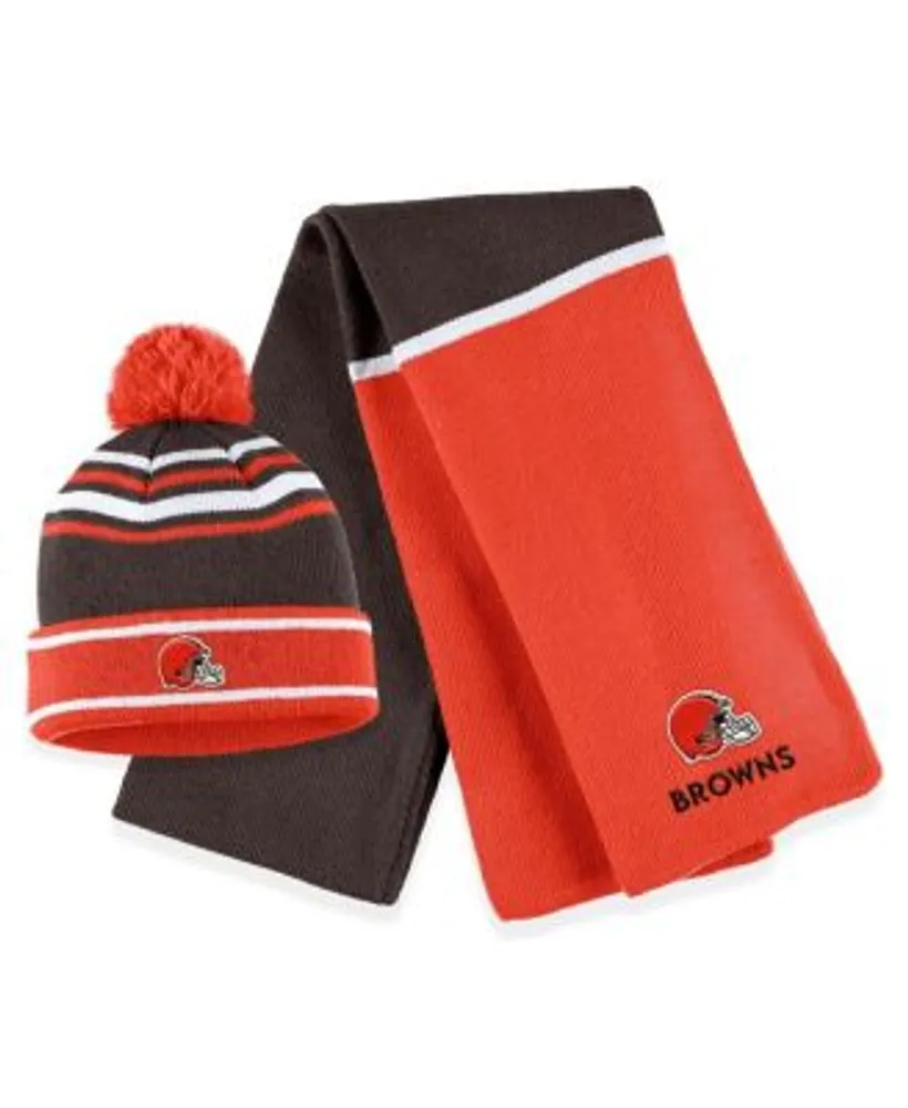 WEAR by Erin Andrews Women's Orange Cleveland Browns Colorblock Cuffed Knit  Hat with Pom and Scarf Set