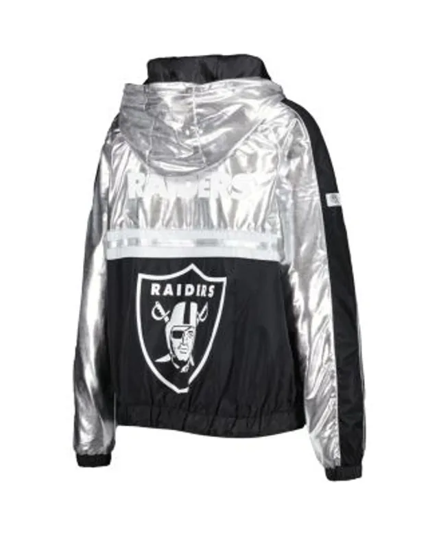 Women's Starter White/Black Las Vegas Raiders Overtime Raglan Full-Zip Track Jacket Size: Large