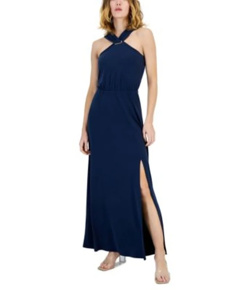 macy's navy blue evening gown