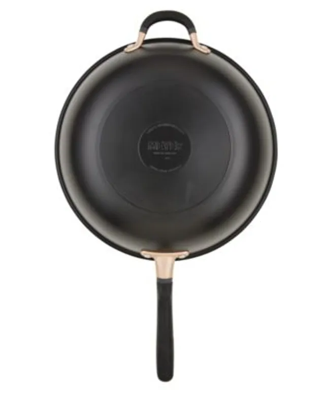 Meyer Accent Series 12.75 Hard Anodized Nonstick Induction Stir Fry Wok with Helper Handle and Glass Lid Matte Black