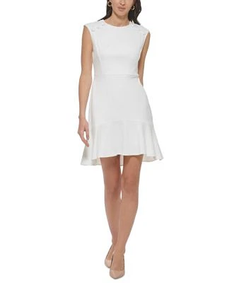 Petite Button-Shoulder Ruffle-Hem Dress