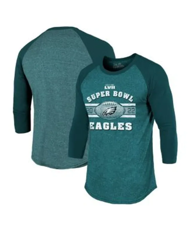 Men's Majestic Threads Cream/Midnight Green Philadelphia Eagles Super Bowl LVII Goal Line Stand Raglan T-Shirt Size: Large