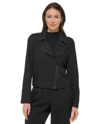 Women's Crinkled Asymmetric Front-Zip Moto Jacket
