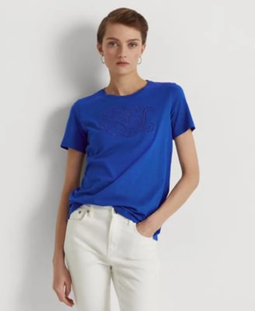 Lauren Ralph Lauren Women's Eyelet Logo Cotton-Blend T-Shirt | Connecticut  Post Mall