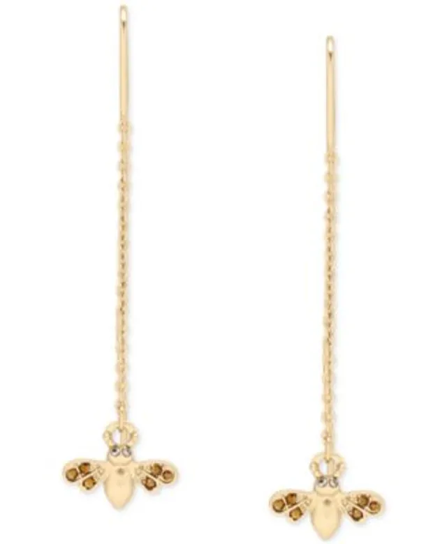 Lucky Brand Gold-Tone Bee Glass Bead Threader Earrings