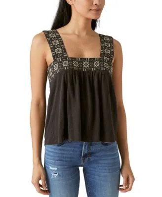 Women's Lace-Embroidered Sleeveless Square Neck Tank Top