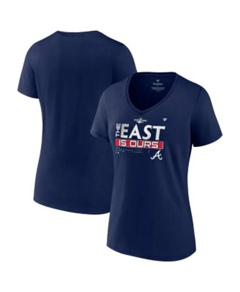 Women's Fanatics Branded White/Navy Atlanta Braves Iconic Noise Factor  Pinstripe V-Neck T-Shirt