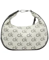 Calvin Klein Clay Small Top Zipper Denim Jacquard Signature Convertible Crossbody  Bag