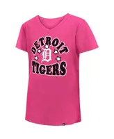 New Era Girl's Youth Pink Detroit Tigers Jersey Stars V-Neck T