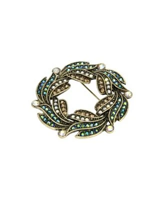 Glass Multi AB Wreath Brooch