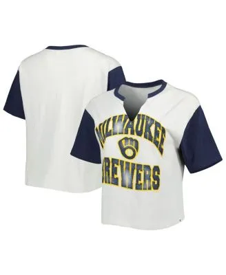 Women's Milwaukee Brewers New Era Navy Plus Size Raglan V-Neck T-Shirt