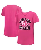 Girls Youth New Era Pink Texas Rangers Jersey Stars V-Neck T-Shirt Size: Large