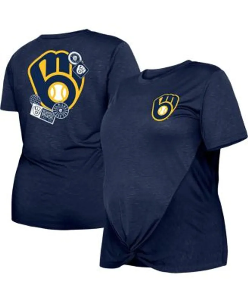 New Era Women's Navy Milwaukee Brewers Plus Two-Hit Front Knot T-shirt