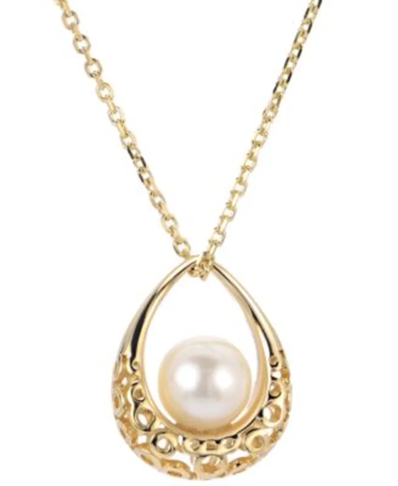 Pearl Cage Pendant | Pearl Pendant Necklace | Sterling Silver Pearl Pendant (12mm), Silver