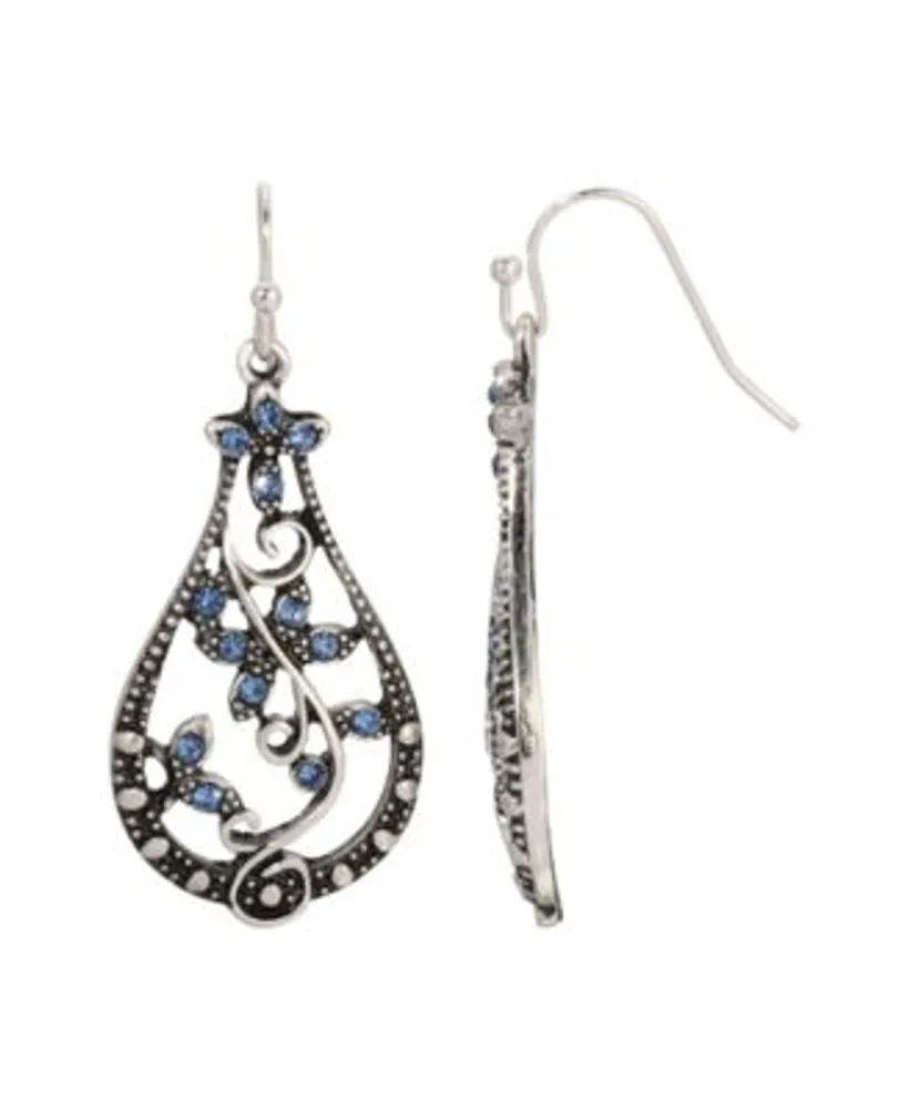 Blue Flower Drop Earrings